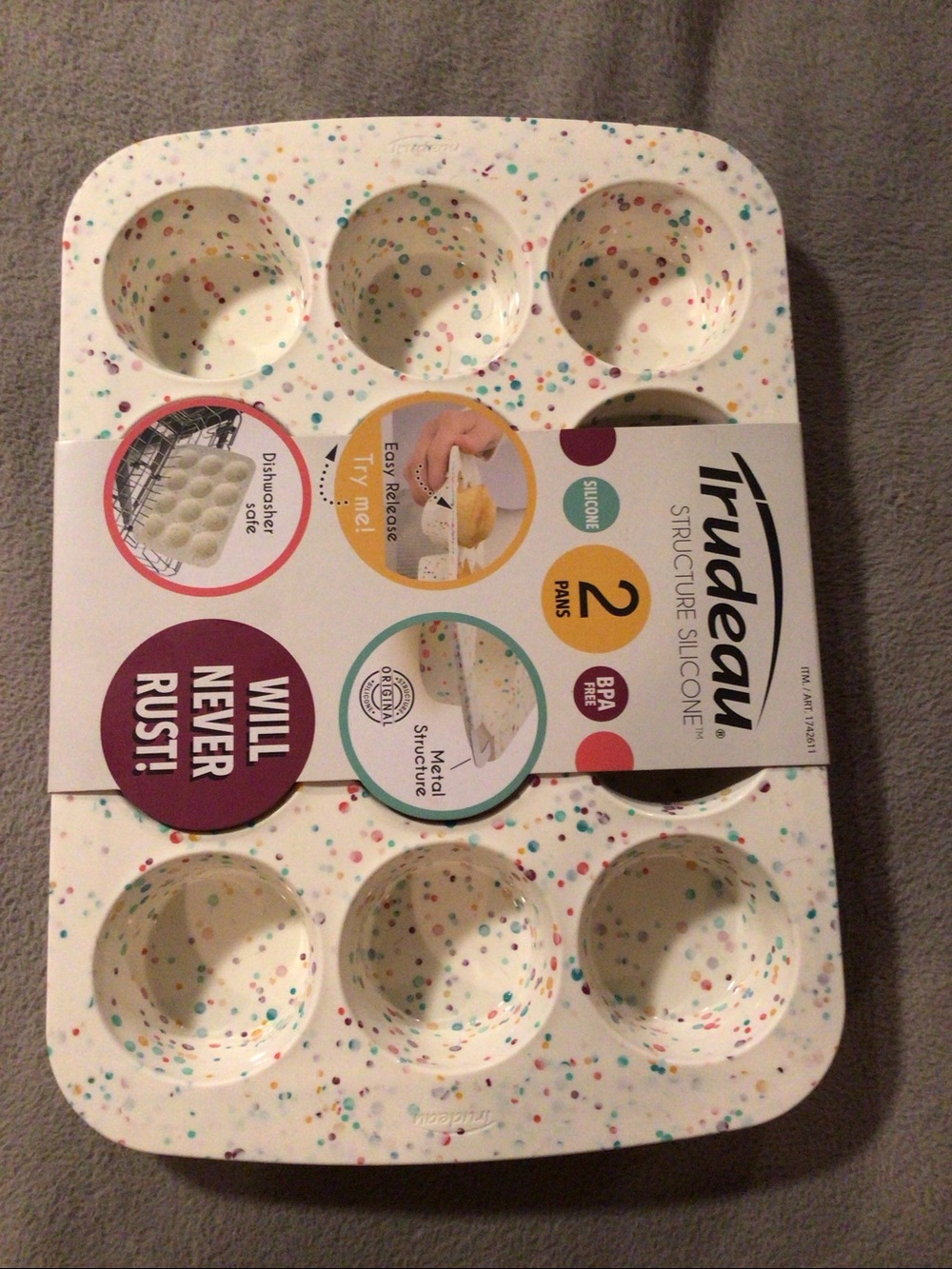 Trudeau Silicone 2 Muffin Pan Set NWT -confetti pattern